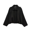 HH Autumn Women Loose Casual Oversize Jacket Vintage Solid Long Sleeve Zipper Suede Coat New Fashion Female Y2K Streetwear