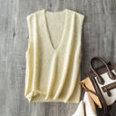 Women Fleece Wool Sweater Vest,Autumn Winter V-neck 4%Cashmere 91%Wool Blend, Knitted Pullover Tops