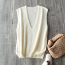 Women Fleece Wool Sweater Vest,Autumn Winter V-neck 4%Cashmere 91%Wool Blend, Knitted Pullover Tops