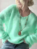 Lady Pullover Sweater Autumn Elegant V-neck Sweater Tops Causal Long Sleeve Solid Color Knitted Autumn Winter Womens Clothing
