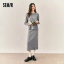 Semir Women Knit Set Color Block Two Piece Design Soft Touch Straight Skirt 2026 Winter Coordinated Look Everyday Style