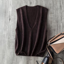 Women Fleece Wool Sweater Vest,Autumn Winter V-neck 4%Cashmere 91%Wool Blend, Knitted Pullover Tops
