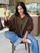 HH Autumn Women Loose Casual Oversize Jacket Vintage Solid Long Sleeve Zipper Suede Coat New Fashion Female Y2K Streetwear