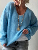 Lady Pullover Sweater Autumn Elegant V-neck Sweater Tops Causal Long Sleeve Solid Color Knitted Autumn Winter Womens Clothing