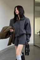 Two-piece Sweater Women's Temperament in Autumn and Winter 2025 Polo Neck Sweater High Waist Casual Shorts Suit