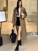 Vintage Elegant Women Long Trench Casual England Long Sleeve Belt Coat Jacket Fall Winter Lady Sweet Retro Harajuku Pockets Tops