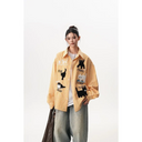 Women Plaid Long Sleeve Shirt Cat Embroidery Loose Casual Sun  Blouse Thin Breathable Shacket Tops