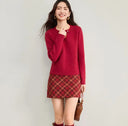 SENTUBILA Women's Glossy Coral Fleece Sweater Pullovers 2026 Autumn Hollow Round Neck Jumpers Soft Elegant Female Top W53EE3755