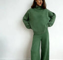 2026 Autumn Winter Knitted Pants Set Turtleneck Sweater High Waist Wide Leg Pant Suits Ladies Casual Warm Sweater 2 Piece Set