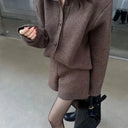 Two-piece Sweater Women's Temperament in Autumn and Winter 2025 Polo Neck Sweater High Waist Casual Shorts Suit