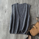 Women Fleece Wool Sweater Vest,Autumn Winter V-neck 4%Cashmere 91%Wool Blend, Knitted Pullover Tops