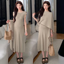 2025 New Style Maternity Two Piece Set for Spring and Autumn French Lazy High-End Sense Shawl Knitted Dress Outfit