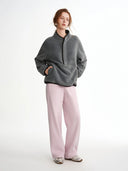 DUSHU 2025 Winter Women's Color Block Fleece Sweatshirt with Half Zip Collar - Slim Fit Long Sleeve Top for Casual Outdoor Wear