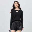 SENTUBILA Women's Glossy Coral Fleece Sweater Pullovers 2026 Autumn Hollow Round Neck Jumpers Soft Elegant Female Top W53EE3755