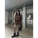 Two-piece Sweater Women's Temperament in Autumn and Winter 2025 Polo Neck Sweater High Waist Casual Shorts Suit