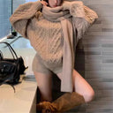 Women's Solid Color Knitted Three Piece Set Lazy Style Pullover Sweater Shorts Scarf 3 Piece Sets Knitwear Female Clothing New