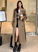 Vintage Elegant Women Long Trench Casual England Long Sleeve Belt Coat Jacket Fall Winter Lady Sweet Retro Harajuku Pockets Tops