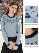 I BELIEVE YOU Women's Pullover 2025 Winter Elegant Geometric Jacquard Round Neck Long Sleeve Top Loose Soft Sweater 2254126084