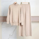 2026 Autumn Winter Knitted Pants Set Turtleneck Sweater High Waist Wide Leg Pant Suits Ladies Casual Warm Sweater 2 Piece Set