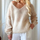 Lady Pullover Sweater Autumn Elegant V-neck Sweater Tops Causal Long Sleeve Solid Color Knitted Autumn Winter Womens Clothing