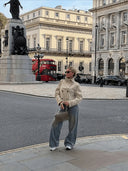 Women Beige Cropped Trench Coat Stand‑Collar Double‑Breasted Loose Streetwear Jacket Outerwear