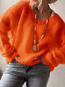 Lady Pullover Sweater Autumn Elegant V-neck Sweater Tops Causal Long Sleeve Solid Color Knitted Autumn Winter Womens Clothing