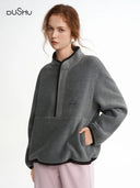 DUSHU 2025 Winter Women's Color Block Fleece Sweatshirt with Half Zip Collar - Slim Fit Long Sleeve Top for Casual Outdoor Wear