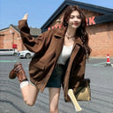 Vintage Corduroy Jacket Women Harajuku Streetwear Long Sleeve Coat Autumn Winter Ladies Korean Pockets Zipper Casual Outerwears