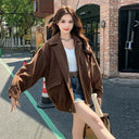 Vintage Corduroy Jacket Women Harajuku Streetwear Long Sleeve Coat Autumn Winter Ladies Korean Pockets Zipper Casual Outerwears