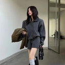 Two-piece Sweater Women's Temperament in Autumn and Winter 2025 Polo Neck Sweater High Waist Casual Shorts Suit
