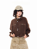 Women's Brown Cargo Jacket Vintage Harajuku Korean Style Lapel Outerwear Loose Long Sleeve Cropped Jacket for Women Autumn