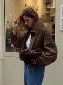 HH Autumn Women Loose Casual Oversize Jacket Vintage Solid Long Sleeve Zipper Suede Coat New Fashion Female Y2K Streetwear