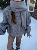 Women's Solid Color Knitted Three Piece Set Lazy Style Pullover Sweater Shorts Scarf 3 Piece Sets Knitwear Female Clothing New
