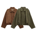 MUJER Faux Suede Bomber Jackets for Women Zip Oversized Jacket Woman Outerwears Padded Varsity Jackets Streetwear Women's Coats