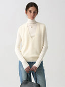 Women Fleece Wool Sweater Vest,Autumn Winter V-neck 4%Cashmere 91%Wool Blend, Knitted Pullover Tops