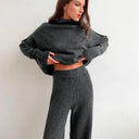 2026 Autumn Winter Knitted Pants Set Turtleneck Sweater High Waist Wide Leg Pant Suits Ladies Casual Warm Sweater 2 Piece Set