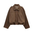 MUJER Faux Suede Bomber Jackets for Women Zip Oversized Jacket Woman Outerwears Padded Varsity Jackets Streetwear Women's Coats