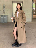 Vintage Elegant Women Long Trench Casual England Long Sleeve Belt Coat Jacket Fall Winter Lady Sweet Retro Harajuku Pockets Tops