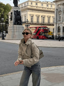 Women Beige Cropped Trench Coat Stand‑Collar Double‑Breasted Loose Streetwear Jacket Outerwear