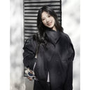 Women Cropped Trench Coat Stand Collar Double Breasted Loose Fit Long Sleeve British Style Casual Outerwear For Spring Autumn
