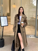 Vintage Elegant Women Long Trench Casual England Long Sleeve Belt Coat Jacket Fall Winter Lady Sweet Retro Harajuku Pockets Tops
