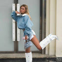 Tsiisd Women's Zip Oversized Jacket And Shorts Set Long Sleeve Collared Top High Waist Casual Streetwear Sporty Tracksuit Outfit