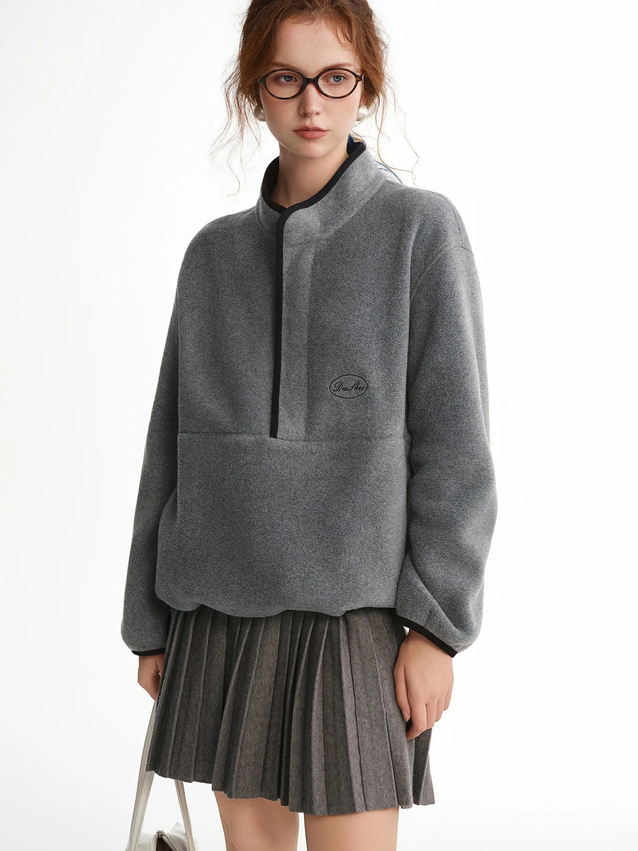 DUSHU 2025 Winter Women's Color Block Fleece Sweatshirt with Half Zip Collar - Slim Fit Long Sleeve Top for Casual Outdoor Wear