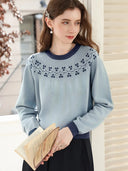I BELIEVE YOU Women's Pullover 2025 Winter Elegant Geometric Jacquard Round Neck Long Sleeve Top Loose Soft Sweater 2254126084