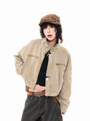 Women's Brown Cargo Jacket Vintage Harajuku Korean Style Lapel Outerwear Loose Long Sleeve Cropped Jacket for Women Autumn