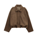 HH Autumn Women Loose Casual Oversize Jacket Vintage Solid Long Sleeve Zipper Suede Coat New Fashion Female Y2K Streetwear