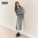 Semir Women Knit Set Color Block Two Piece Design Soft Touch Straight Skirt 2026 Winter Coordinated Look Everyday Style