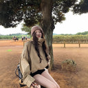 Women Cropped Trench Coat Stand Collar Double Breasted Loose Fit Long Sleeve British Style Casual Outerwear For Spring Autumn