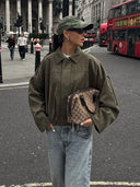 HH Autumn Women Loose Casual Oversize Jacket Vintage Solid Long Sleeve Zipper Suede Coat New Fashion Female Y2K Streetwear