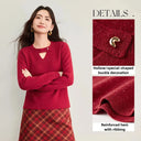 SENTUBILA Women's Glossy Coral Fleece Sweater Pullovers 2026 Autumn Hollow Round Neck Jumpers Soft Elegant Female Top W53EE3755